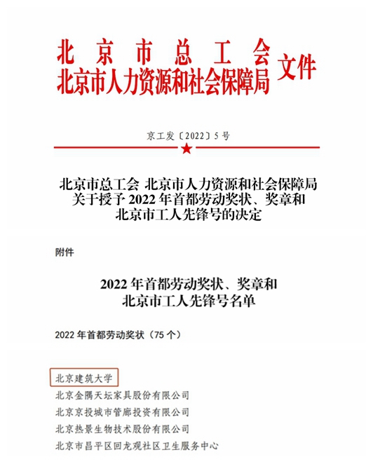 喜报！我校获得2022年首都劳动奖状